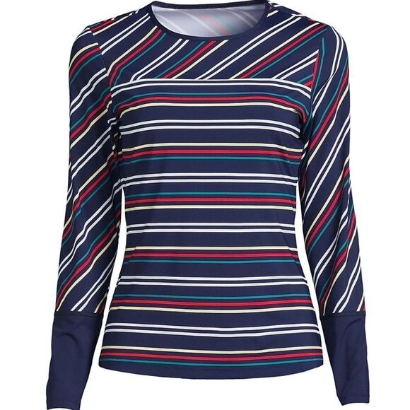 Land’s End size medium long sleeve rashguard navy harbor multi stripe print XL - Picture 2 of 4